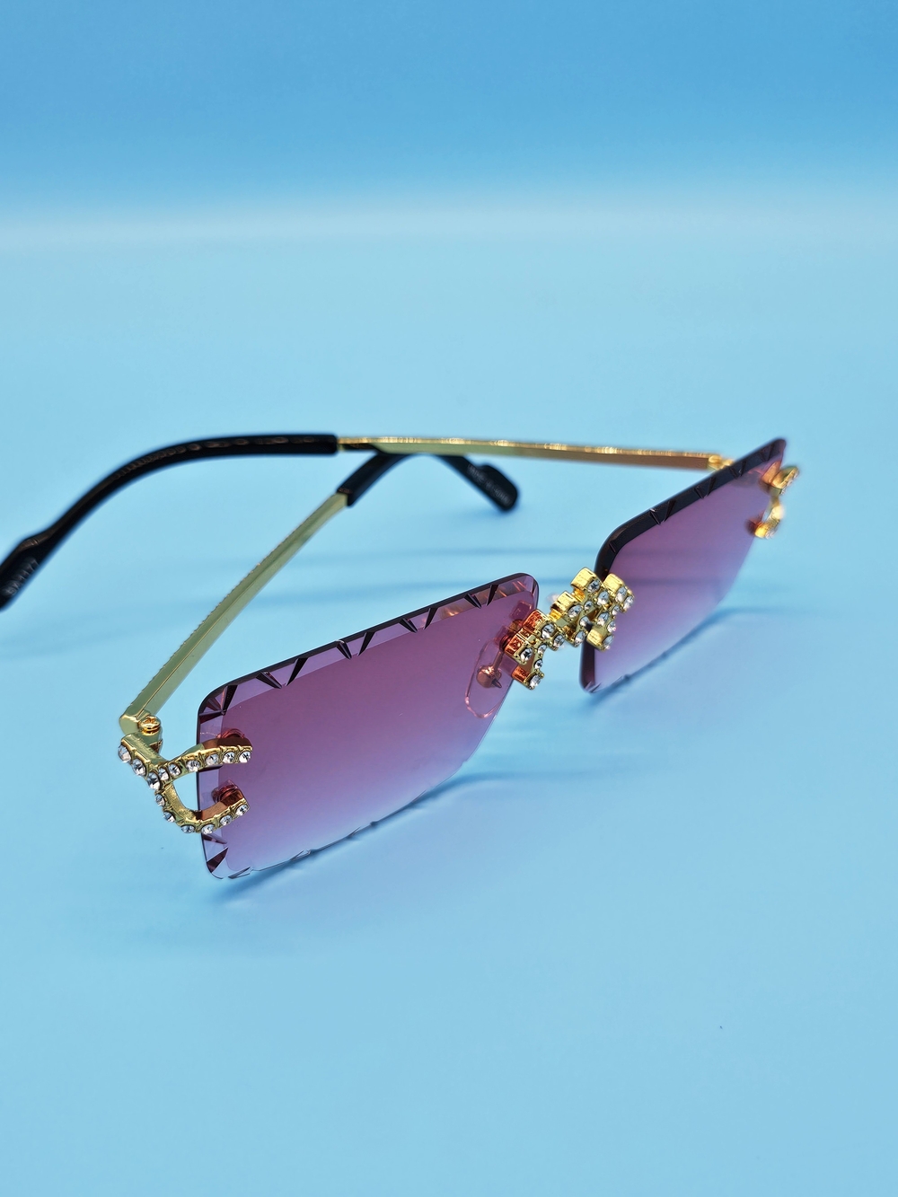 Gold-Trim Pink Gradient Rimless Sunglasses